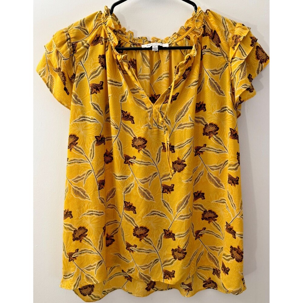 Yellow Floral Cottagecore Women's Top Boho Hippie Coquette Whimsical Large